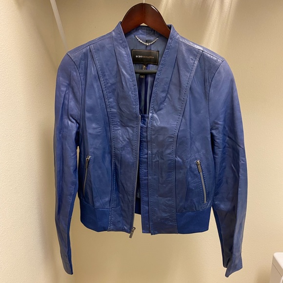BCBGMaxAzria Blue Leather Jacket - Picture 1 of 5